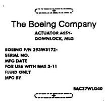 Boeing BAC27WLG40 Name Plate Boeing BAC27WLG40 Name Plate