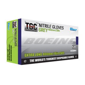 TGC Grey Nitrile Gloves, 400mm Cuff, Extra Large (XL), 40 gloves per box, 8 boxes per case