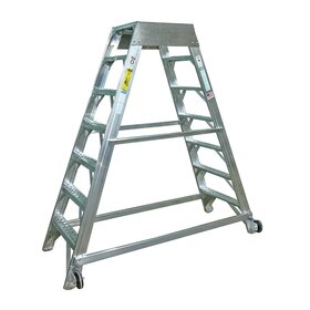 Ladder, A/C Ma Int, 20 In X 20 In Platform, 8 Ft, Wheels, Rubber Feet, Bumper